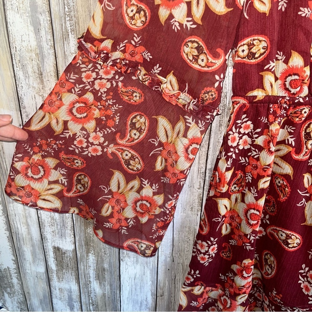 Vici Red Honey Crisp Tie Waist Floral Dress - Picture 4 of 8